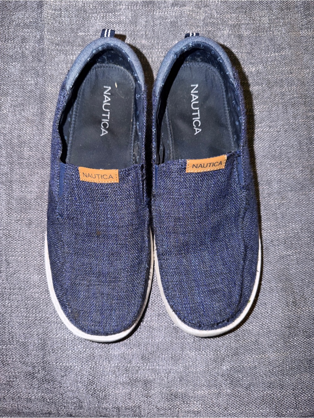 Nautica Men’s Slip-On Canvas Loafers in Dark Blue with White Sole